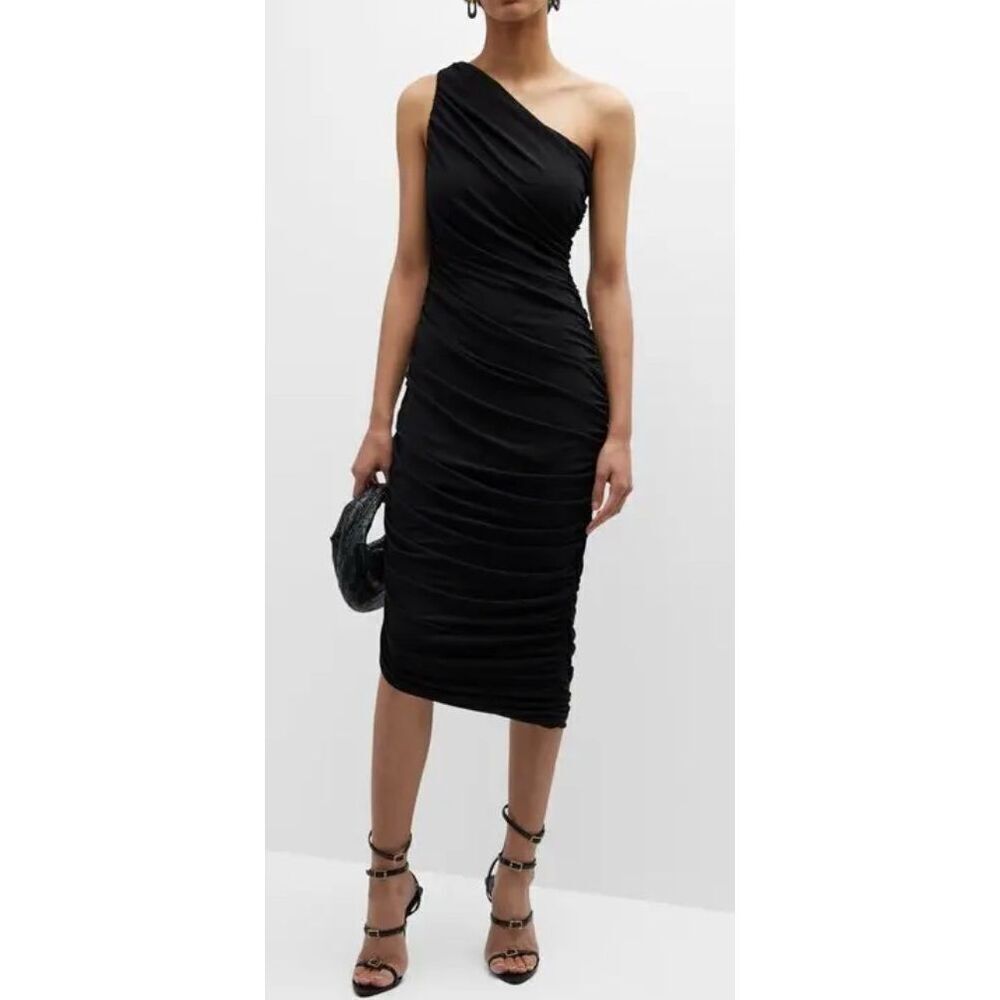 ZEYNEP ARCAY Draped One-Shoulder Jersey Dress in Black NWT Size US 8